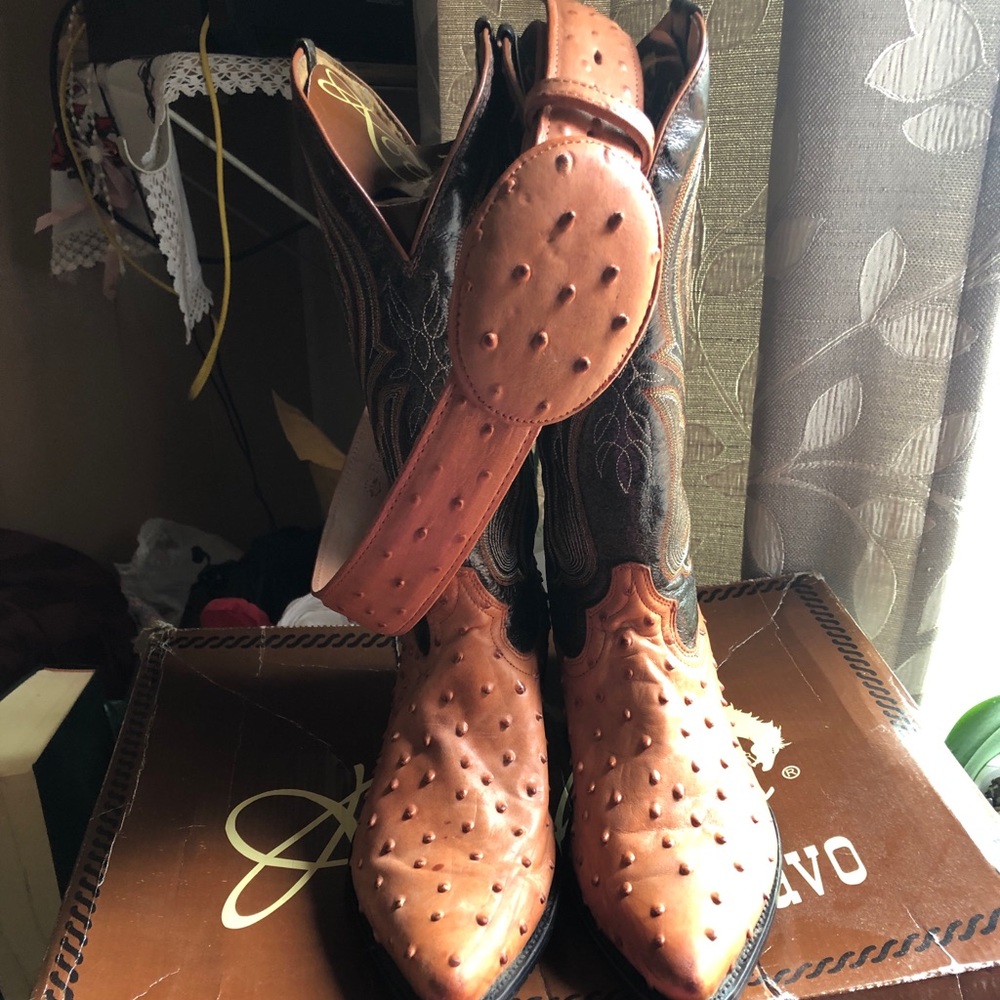 Bravo Rodeo Ostrich Skin Boots Sz 9